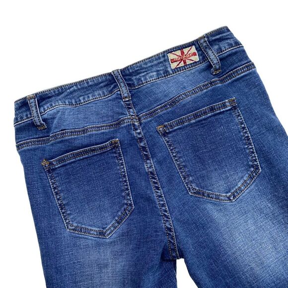 Machine Distressed Stretch Denim Bermuda Shorts Blue Sz 28 - Picture 4 of 14